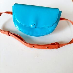 NEW Blue and Tan Leather Crossbody Belt  Bag